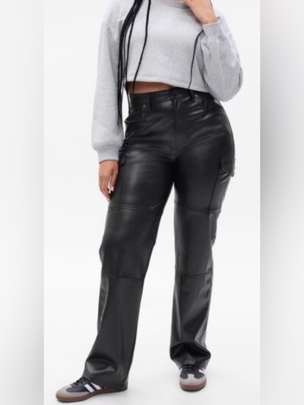 NWT GAP Size 28/8R Women Pants 90s Loose High Rise Cargo Faux Leather Very Black